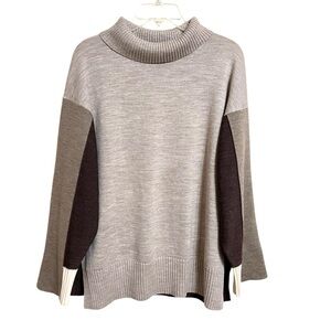 COS Womens Colorblock Wool Turtle Neck Sweater S Brown Knit Lagenlook Oversized